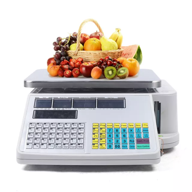 Waterproof Commercial Scale Bundle Digital Commercial Price Scale 66lb /  30kg for Food Meat Fruit Produce with Green Backlight LCD Display 15 Inches