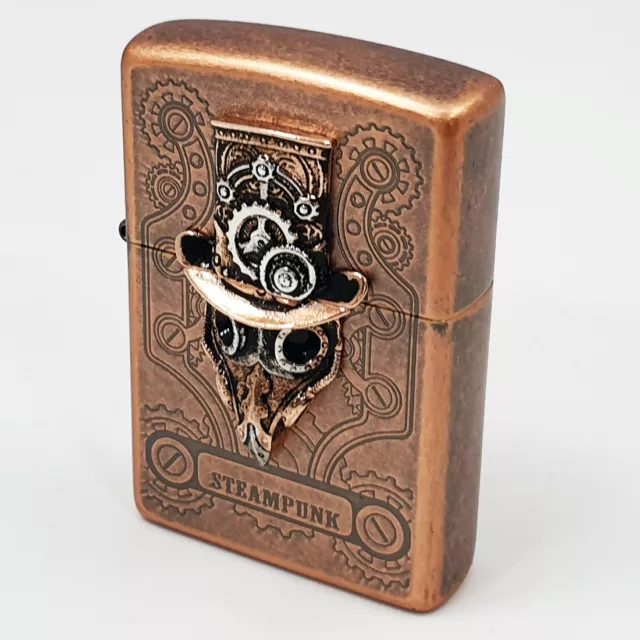 Zippo Steampunk Mask Lighter Copperantique Emblem Etch New In Box  Made in USA