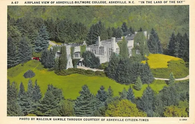 Postcard NC: Aerial View, Asheville-Biltmore College, North Carolina, Linen