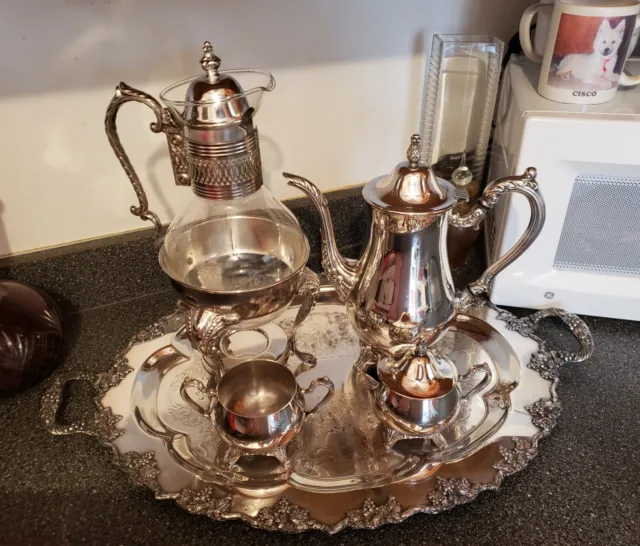 Vintage F.B Rogers Silver Plated & Glass Coffee 5 Piece Set