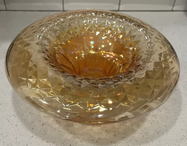 Imperial Glass Console Bowl Soda Gold Marigold Depression Iridescent Glass