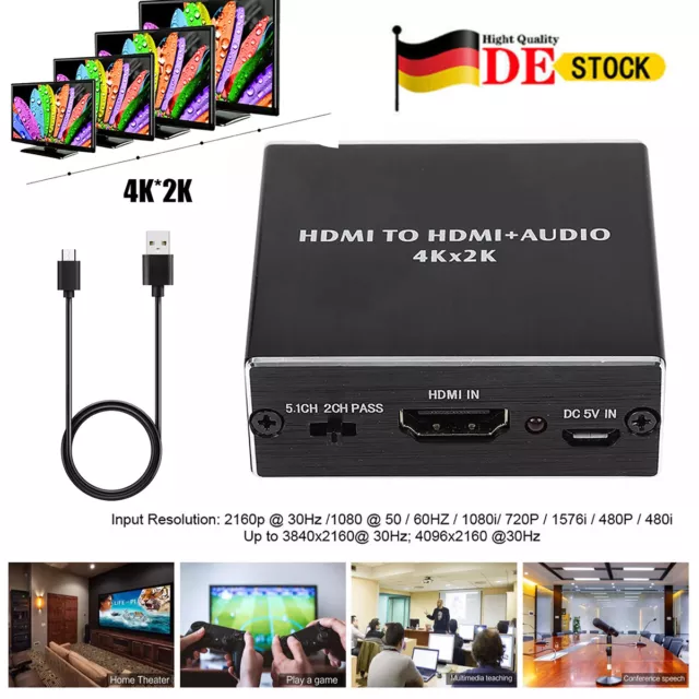 HDMI Stereo Audio Extractor Converter 4K * 2K HDMI to HDMI + Optical SPDIF 3.5mm