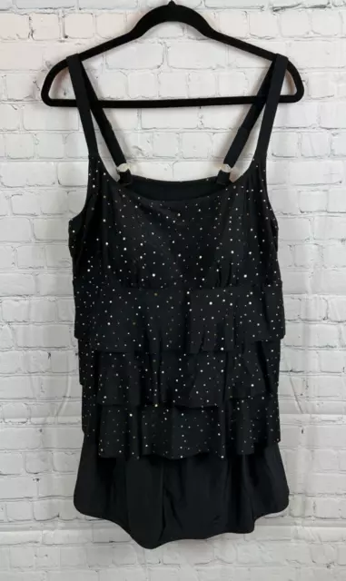 MEET.CURVE black gold polka dot swim one piece suit dress size 3XL NWT