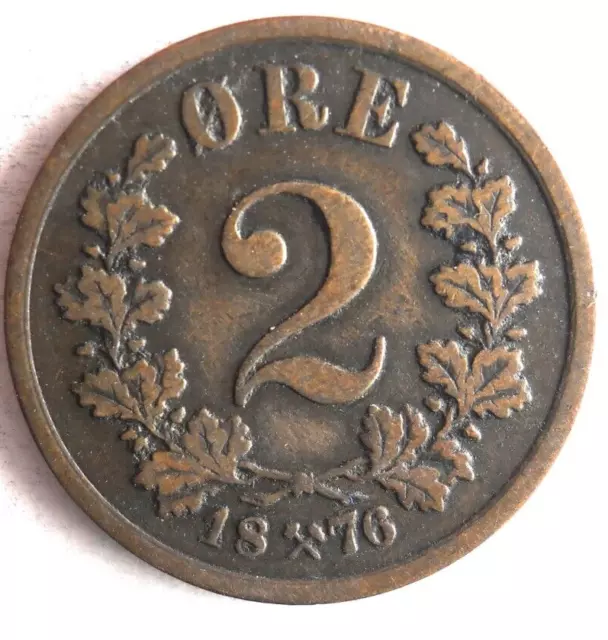 1876 NORWAY 2 ORE - Rare Coin - High Value - lot #A17