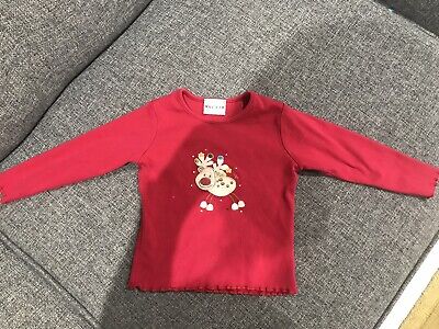 Girls Red Next Reindeer Christmas Top Age 12-18 Months