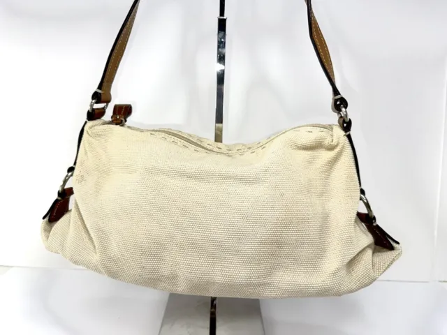 Fossil 76082  Shoulder bag Purse Hobo Canvas/ Leather Cream Zip Around
