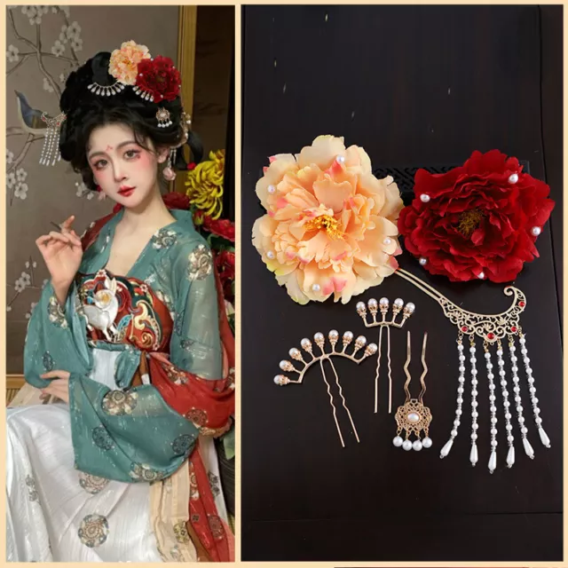 Blumen Haarspange Satz Traditionell Chinesisch Quasten Haarnadeln Mütze Hochzeit