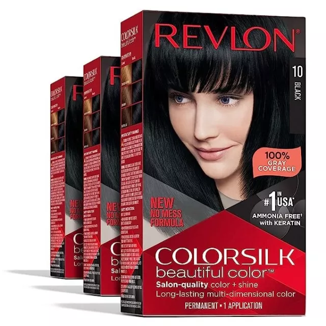 Revlon Hair Color, Black Hair Dye, Colorsilk, Ammonia-Free, 3-PACK