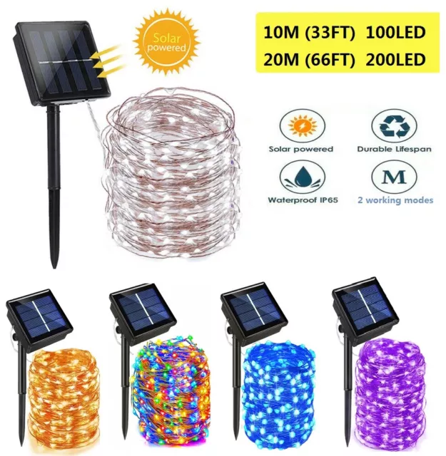 Outdoor Solar String Lights Fairy 100/200LED Copper Wire Waterproof Garden Decor