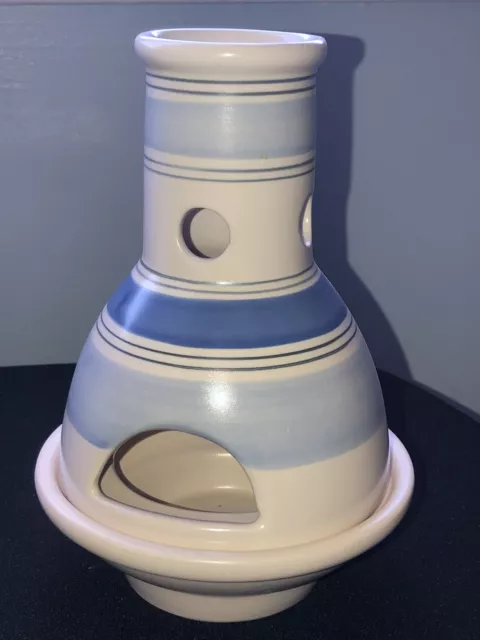 Pfaltzgraff RIO Pattern Chiminea Tea Light Holder White With Blue Stripes