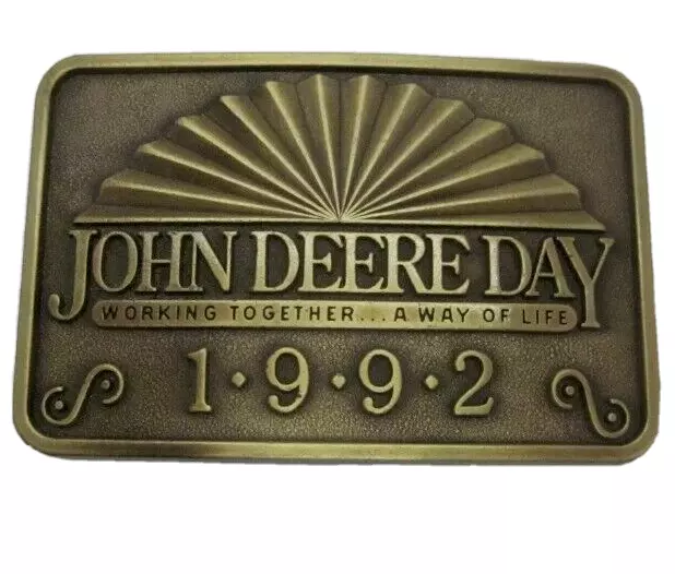 1992 John Deere Day Belt Buckle Tractor Farming Equipment Vintage Brass Bronze