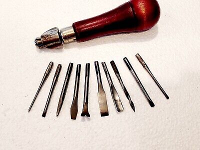 antique tool stanley rule & level #304 tool handle bit holder 10 bits