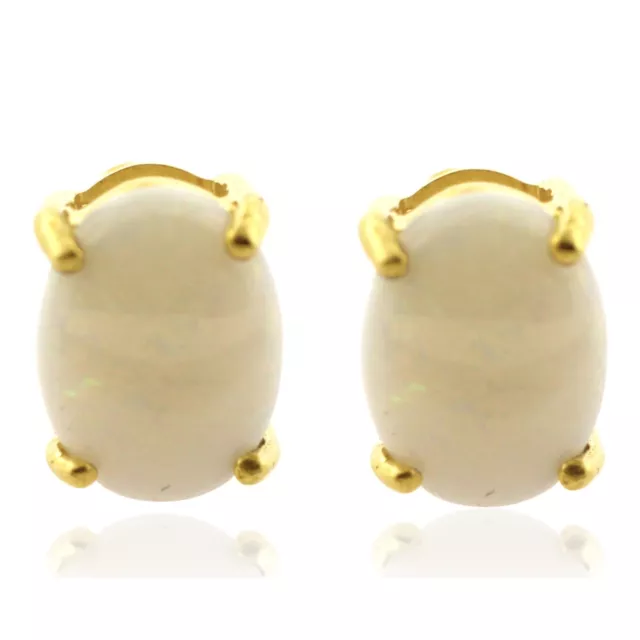 Oval Cut Australian Opal Stud Earrings 10k Yellow Gold Earrings Christmas Gift