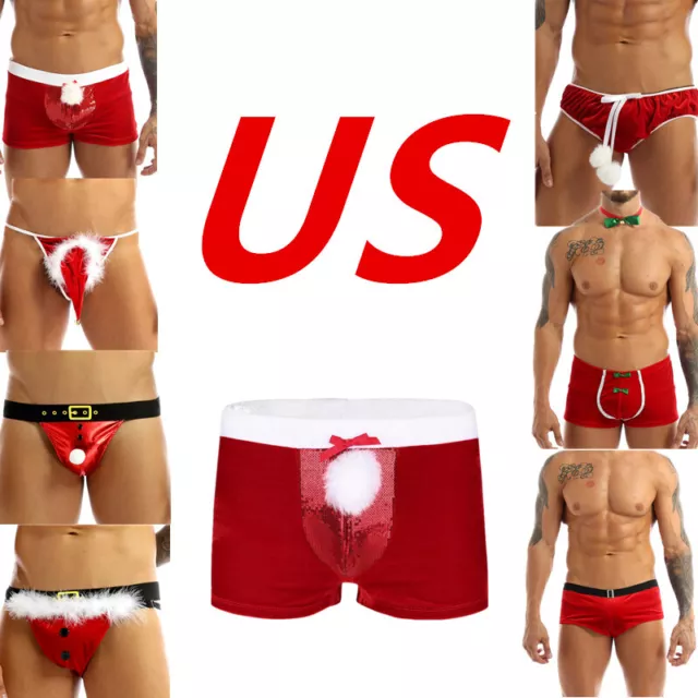 US Men's Sexy Christmas Mr Santa Claus Cosplay Lingerie Thongs Underwear Costume