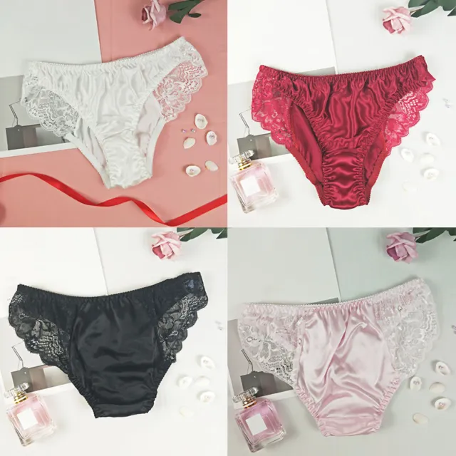 Women Ladies Panties Lingerie Soft Silk Satin Underwear Knickers Briefs  M-3XL