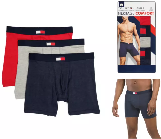 Men Tommy Hilfiger 3-Pack Heritage Comft Boxer Brief Underwear (Red-Gray-Black)