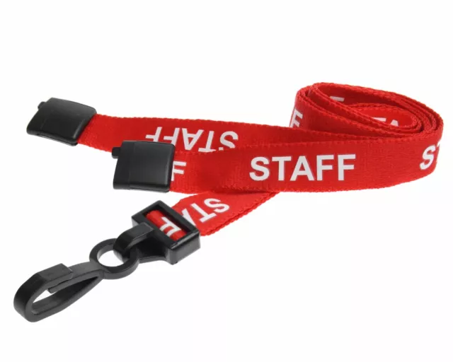 Red STAFF ID Neck Strap Lanyard Plastic Clip & Black Card Badge Work Pass Holder 3