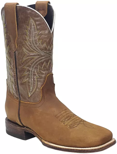 Men Genuine Leather Western Wide Square Toe Honey Boots - Handcrafted Quality