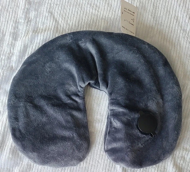 Travel Neck Gray Pillow Inflatable Airplane Car Support Head Rest NWT