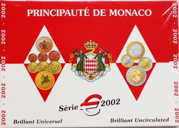 Monaco Kursmünzensatz 2002 BU sehr selten