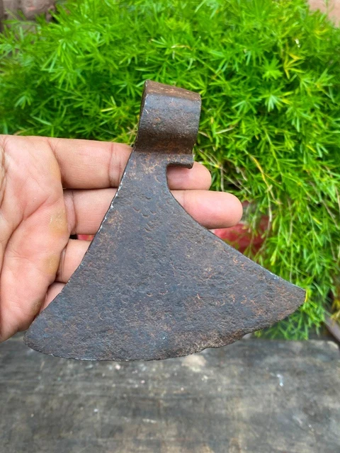 1700's Antique Old Iron Hand Forged Mughal Carving Hunting Axes Axe Head