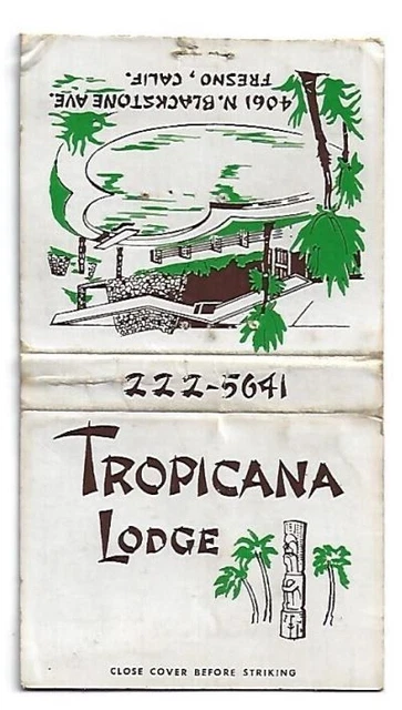 Tiki God Tropical Matchbook Tropicana Lodge Fresno, CA