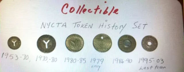 Six (6) NYC New York City Transit Authority Subway Token HISTORY SET.