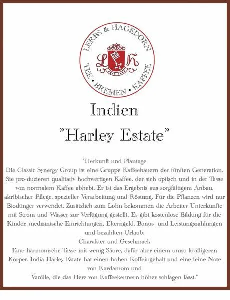 Inde Harley Estate - 1 KG - Toute Bohne