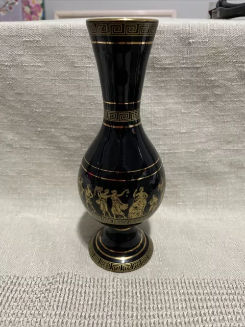 Spyropoulos Greek 24Kt Gold Leafed Goddess Surrounded This Black Vase.