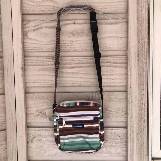 KAVU ROPE KEEPER Cross Body Bag Cascade Stripe Brown Black Green