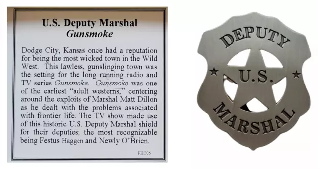 Gunsmoke US Marshal Shield Badge Western Movie Wild West Badge