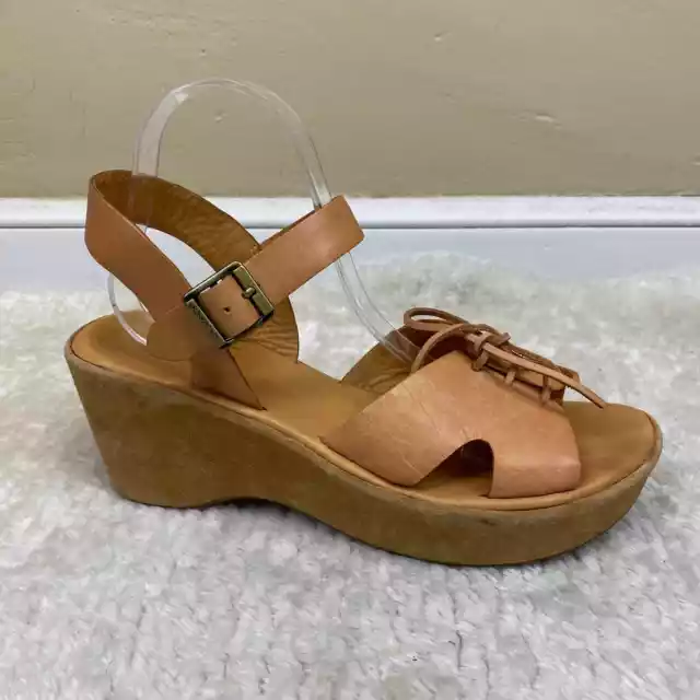 Kork-Ease Cynthia Platform Tan Leather Wedge Sandal Size EU 42 US 10 GUC