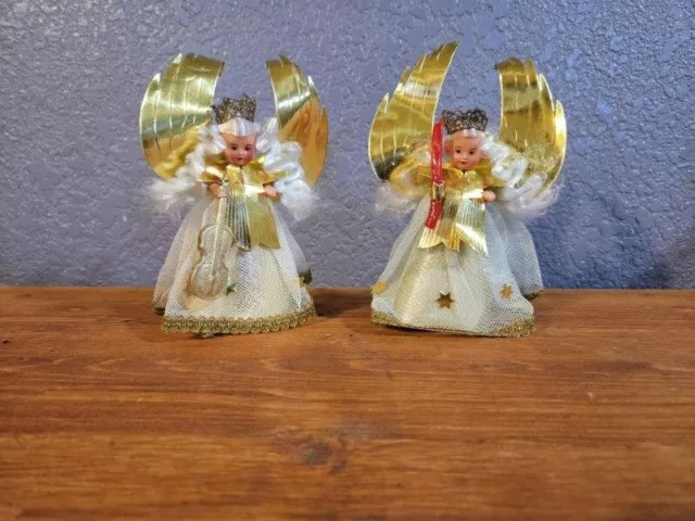 2 Vintage Angel Christmas Tree Toppers Hand Made In Western Germany Celluloid