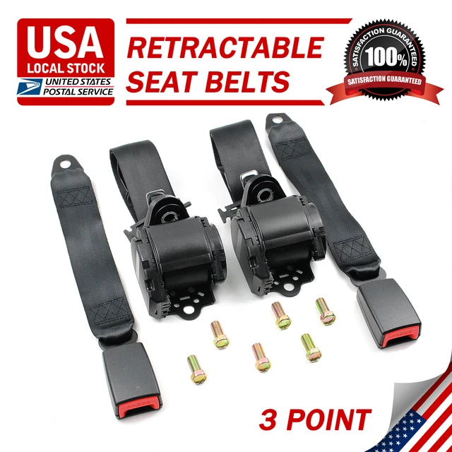 2set Retractable 3 Point Safety Seat Belt Straps Car Vehicle Adjustable Belt Kit