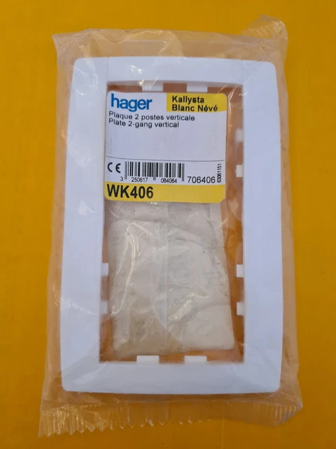Hager WK406 - KALLYSTA - Plaque Verticale 2 postes 57mm Blanc Nève - A l'unité