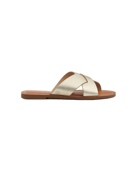 JACK ROGERS Womens Gold Footbed Slotted Sloane X Band Slip On Leather Sandals 6