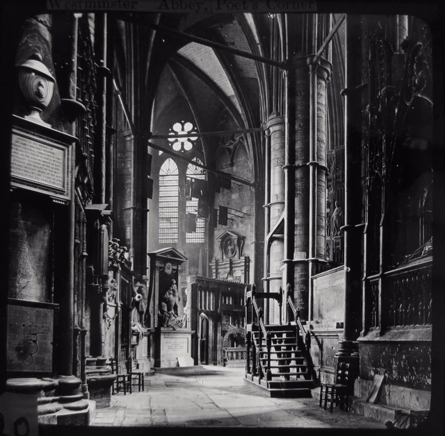 Glas magische Laterne Rutsche WESTMINSTER ABBEY POETS ECKE C1890 FOTO LONDON