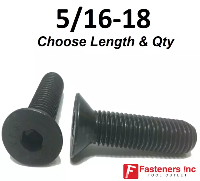 5/16-18 Flat Head Cap Screw Black Oxide Thread Socket (Choose Length & Qty)