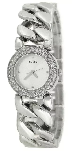 New Guess Chain Link Silver Tone Band+Pave Crystal Bezel Bracelet Watch U11662L1