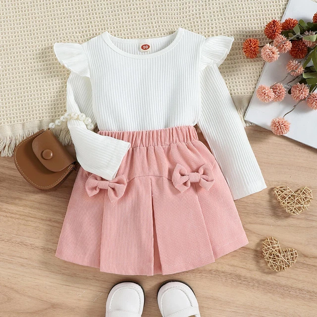 Top arricciacapelli per bambine + gonne abiti abito festa bambino set abiti fiocco 4