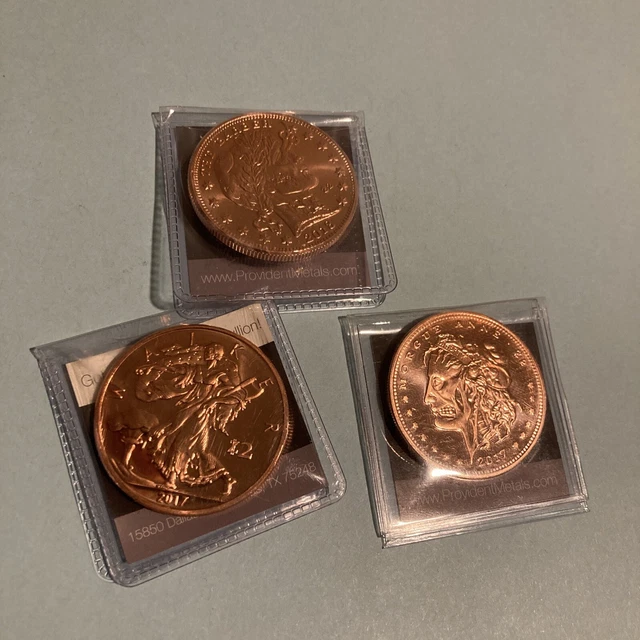 Lot of 3 Zombucks Copper Rounds: Walker, Barber & Morgue Ann 3oz Pure Copper