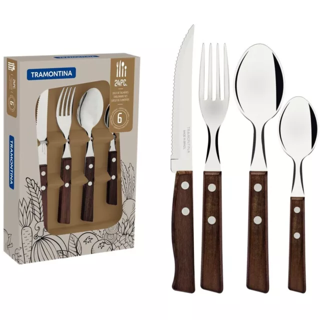 Tramontina 24 Piece Cutlery Set - Stainless Steel/Wood Cutleries -22299/050
