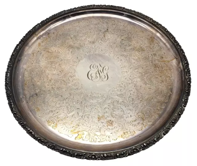 Vintage ELLIS BARKER English Silver Plate 12" Round Serving Platter Tray