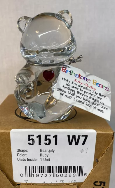 Fenton Art Glass Crystal July Birthstone Bear With Ruby Red Heart