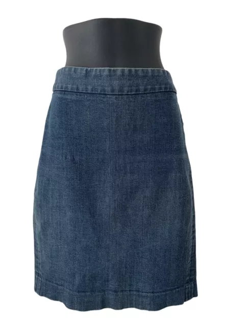 J. Crew Women's Straight Stretch Pencil Denim Skirt Back Slit Size 2 Dark Wash