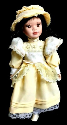 Emerald Doll Collection Porcelain Rich Imports 16" Original Box Yellow Dress