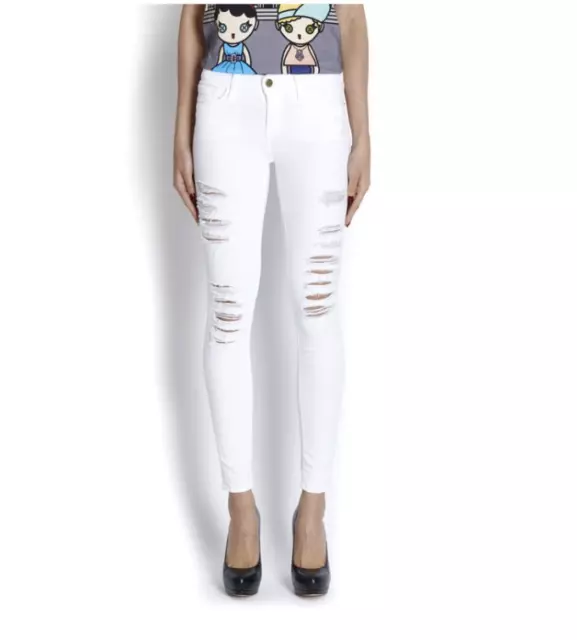 NWT FRAME DENIM Ripped Le Skinny De Jeanne White Jeans | 24 25 26 27 28 29 30