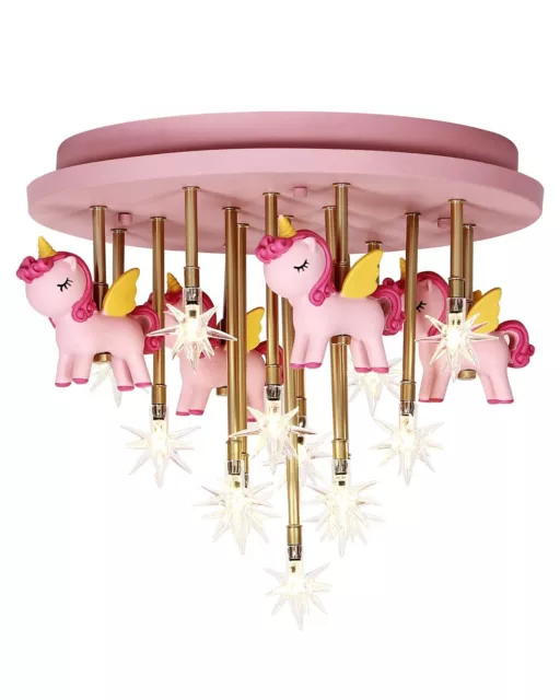 New Extracozy Flying Unicorn Chandelier Ceiling Nursery Light Pink Stars Pretty