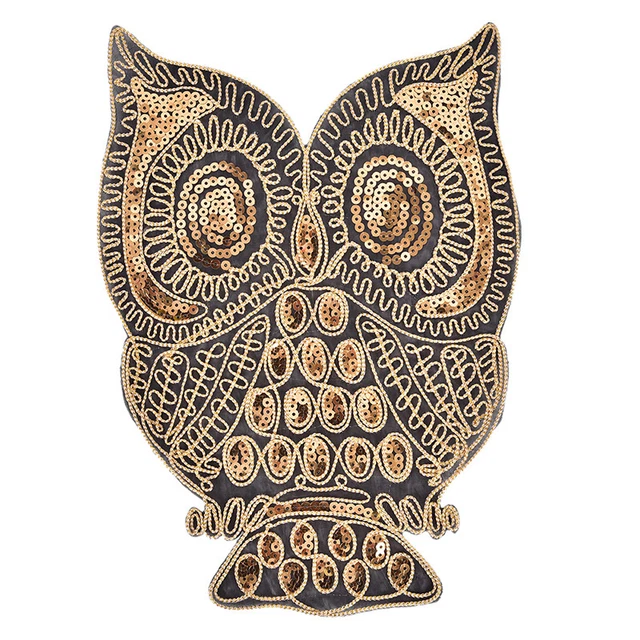 Owl Sequined Embroidered Patches Iron on Applique Animal Bird Fabric Sticker.FY