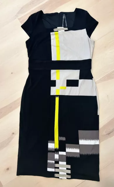 Marc New York Andrew Marc Black Colorblock Midi Sheath Dress Sz Medium Abstract 3